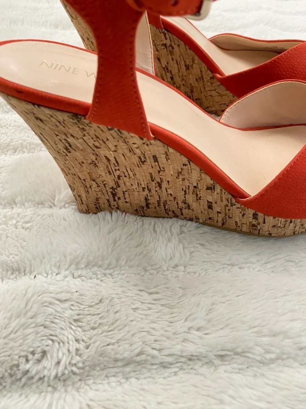 Nine West Orange Suede Wedge Sandals with Ankle Strap Size 10